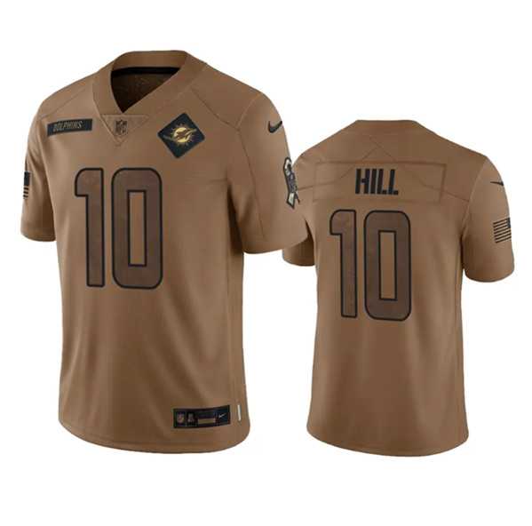 Mens Miami Dolphins #10 Tyreek Hill 2023 Brown Salute To Service Limited Football Stitched Jersey Dyin->miami dolphins->NFL Jersey